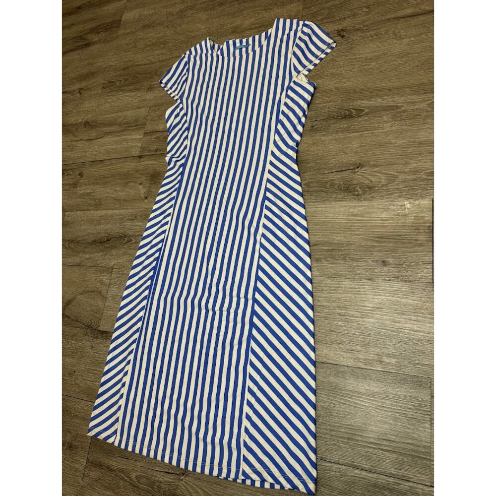 J. McLaughlin Blue White Striped Midi Dress XS Slimming Stretch Preppy - Picture 3 of 8